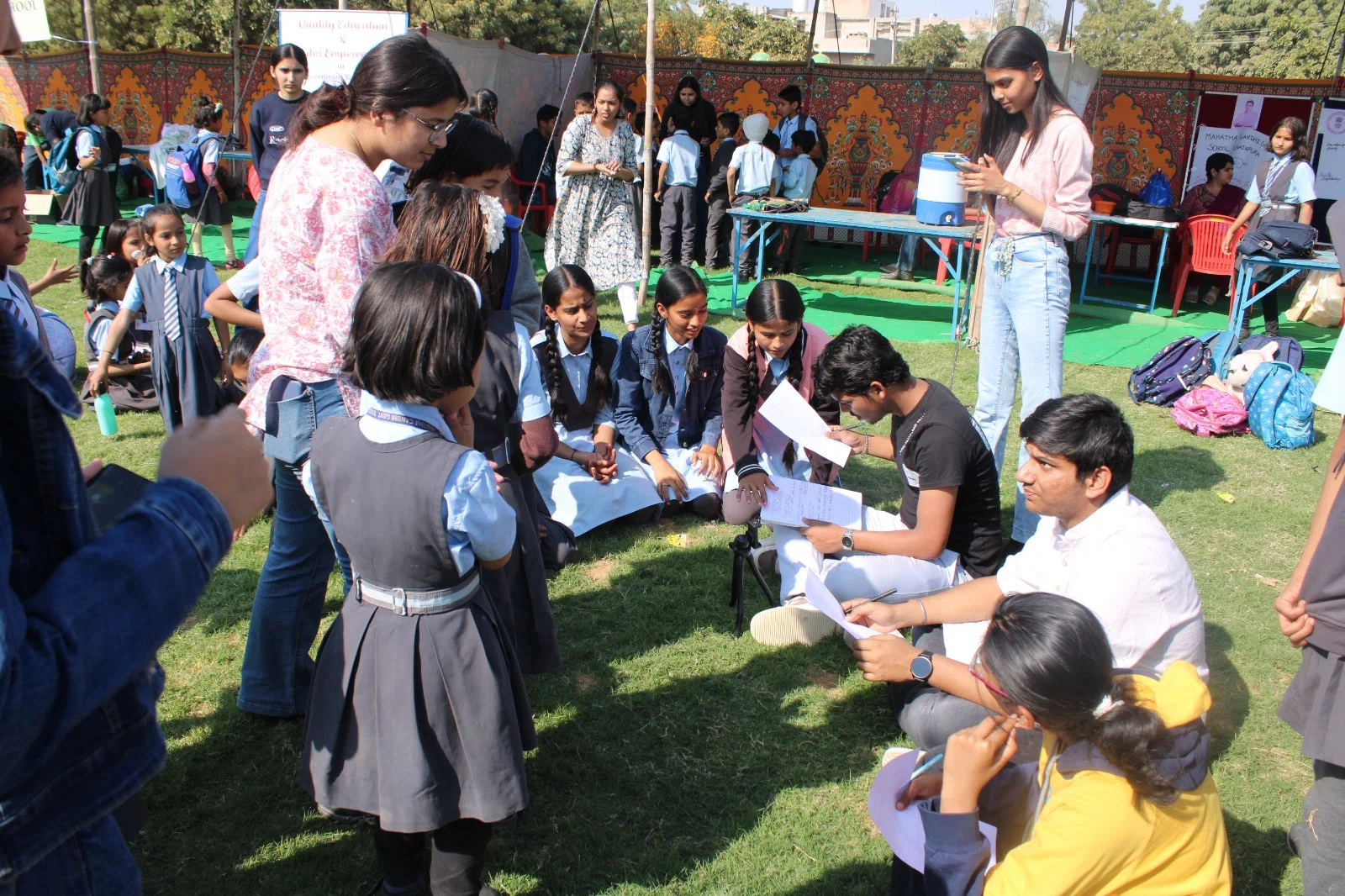 Students and facilitators taking part in an outdoor learning session